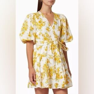 faithfull the brand rooney wrap puff sleeve linen mini dress size 10